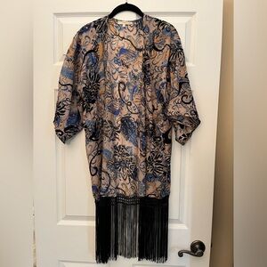 Orange Creek fringed Kimono, Size S, Total Length 41”, 100% polyester